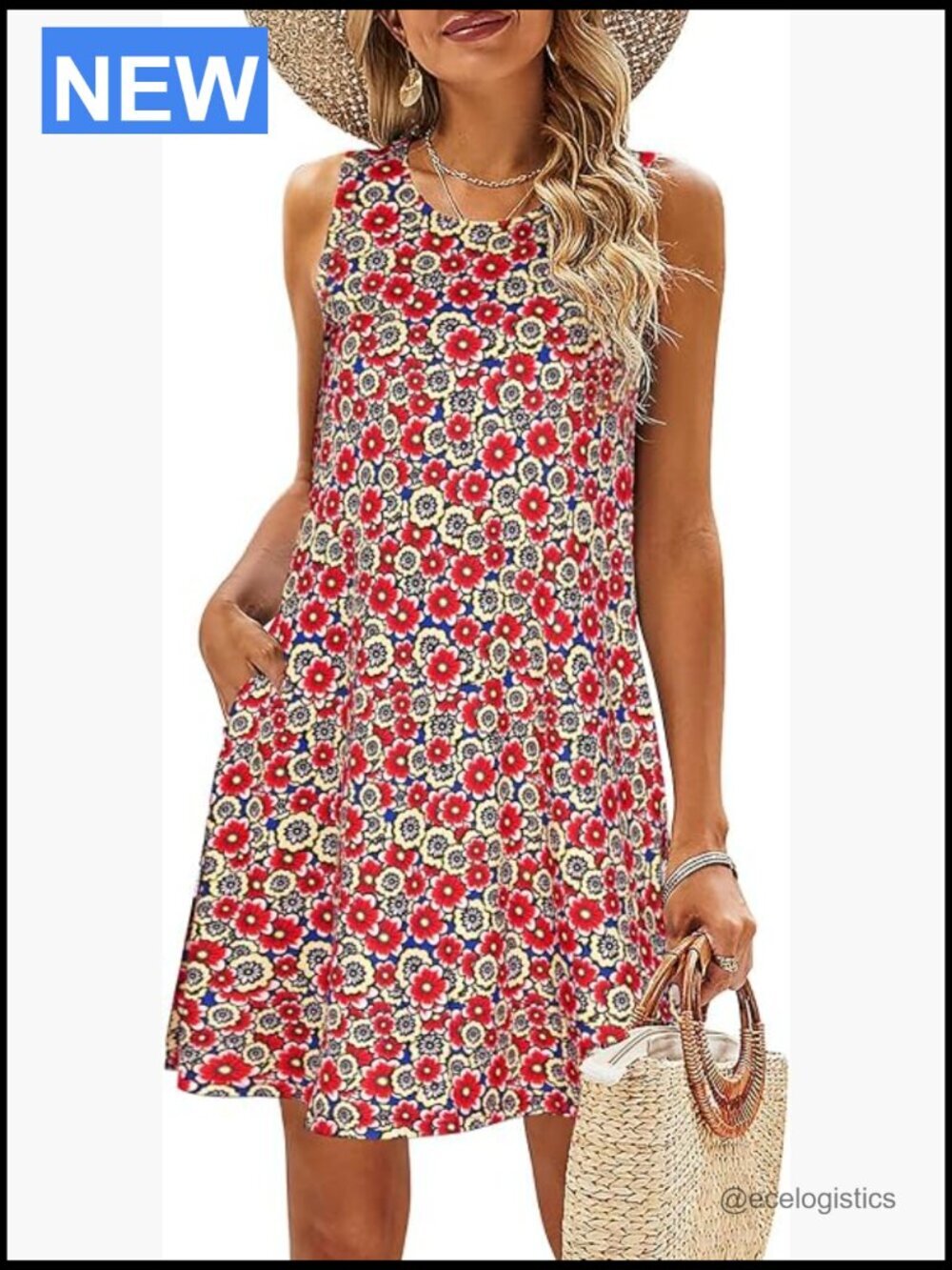 Sleeveless Sundress with Pockets Floral Boho Tank Dress Casual